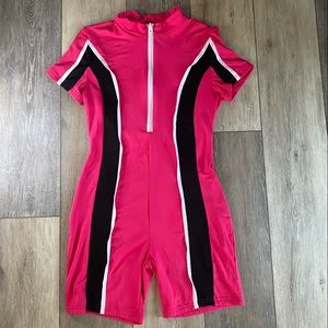 Pink black and white biker romper